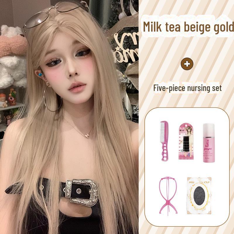 Длинный прямой парик серо-золотистого цвета в стиле Лолита — корейский стиль для повседневной носки