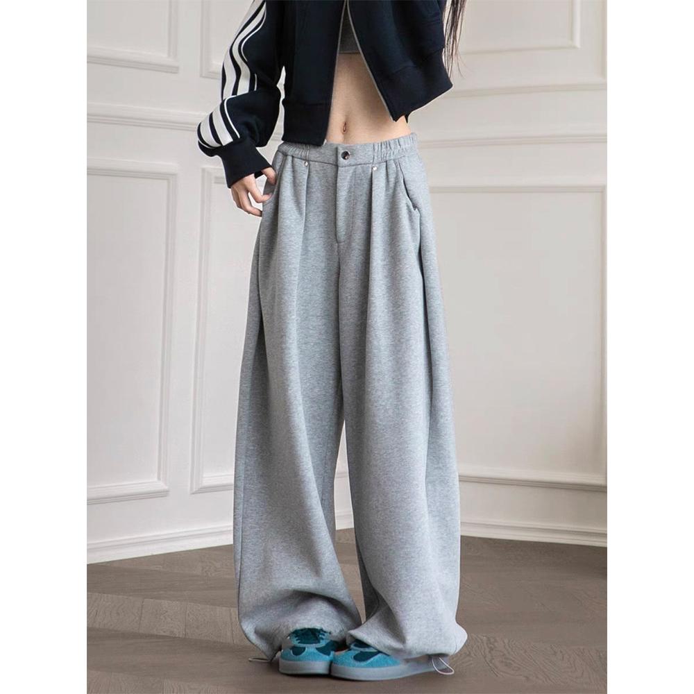 Vintage Baggy Sweatpants Women Autumn Y2k Korean Loose Wide Leg Pants Zipper Fly Casual Sports Pants Streetwear