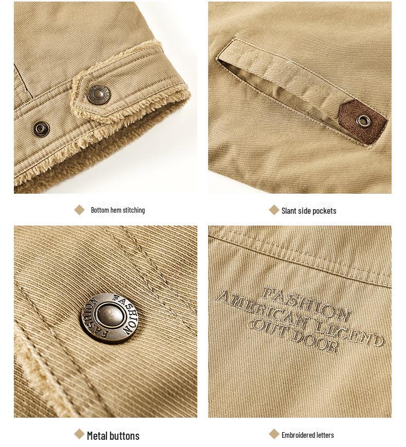 Men's Winter Lambskin Lapel Workwear Jacket - Plus Velvet, Large, Loose, Warm, Thickened Cotton Coat