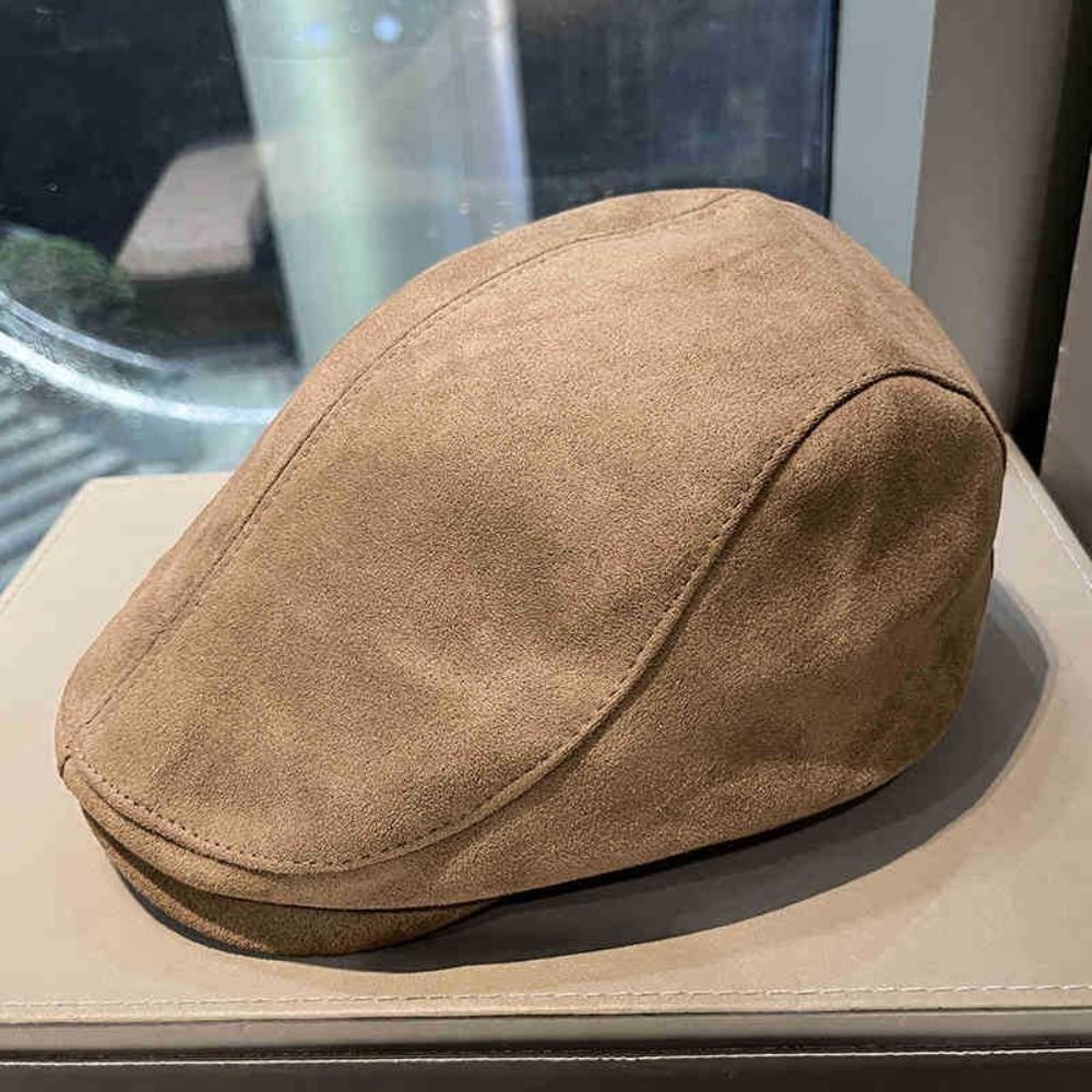 Warm Suede Newsboy Cap Solid Color Retro Flat Cap Unisex Winter Forward Hat Outdoor