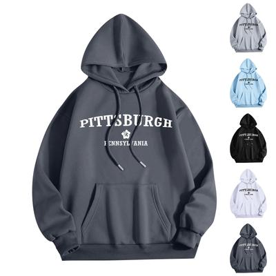 Женская мода O-образный вырез с длинным рукавом и принтом, толстовка с капюшоном