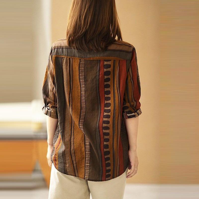 Литературно-художественная ретро новая повседневная свободная рубашка большого размера с принтом, тонкая рубашка из хлопка и льна с длинными рукавами, женская осенняя рубашка-рубашка