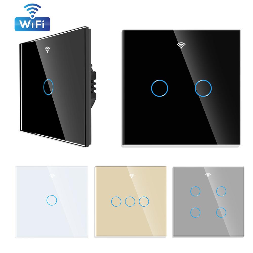 Bingoelec Wifi EU 1/2/3/4 Gang Tuya Home Switches Light Alexa Control Touch Glass Wall Electrical Smart Switch