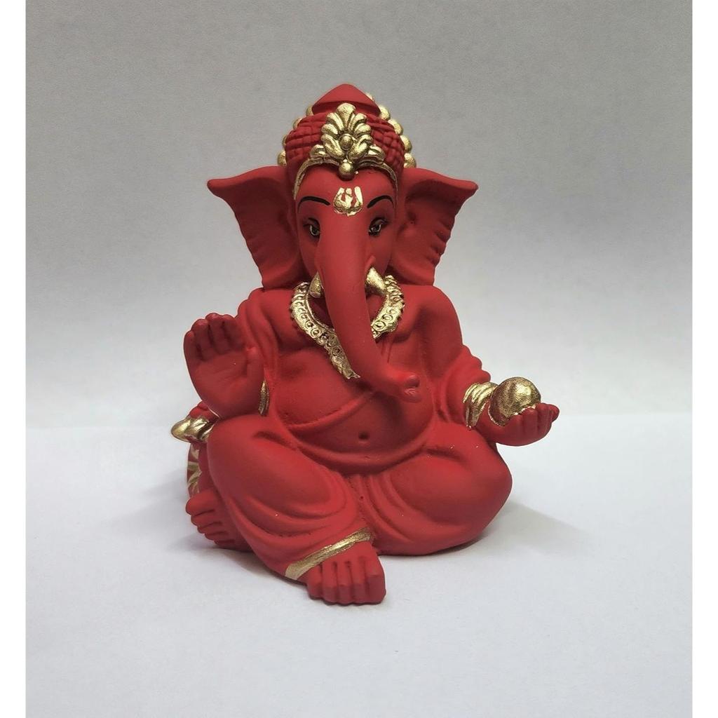 Terracotta Red Gaddi Ganesha for Car Dashboard Home Decor Gifting Diwali Birthday Festivals