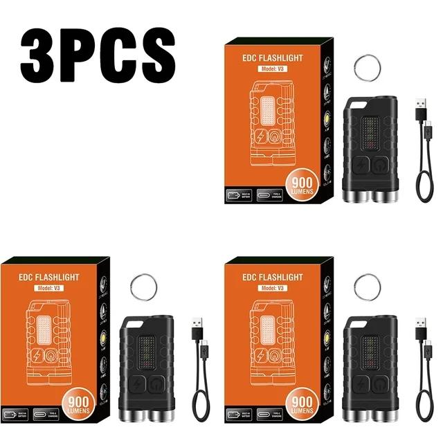 V3 EDC LED Flashlight Portable Mini Keychain Light TYPE-C Rechargeable Pocket Torch with Magnet UV Lamp Camping Fishing Lantern