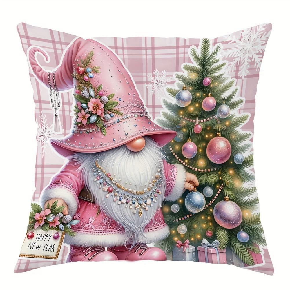 Розовые Рождественские Наволочки: Гном, Снеговик и принты 'Merry' 'Happy' для праздничного декора диванов, наволочки для подушек для спальни