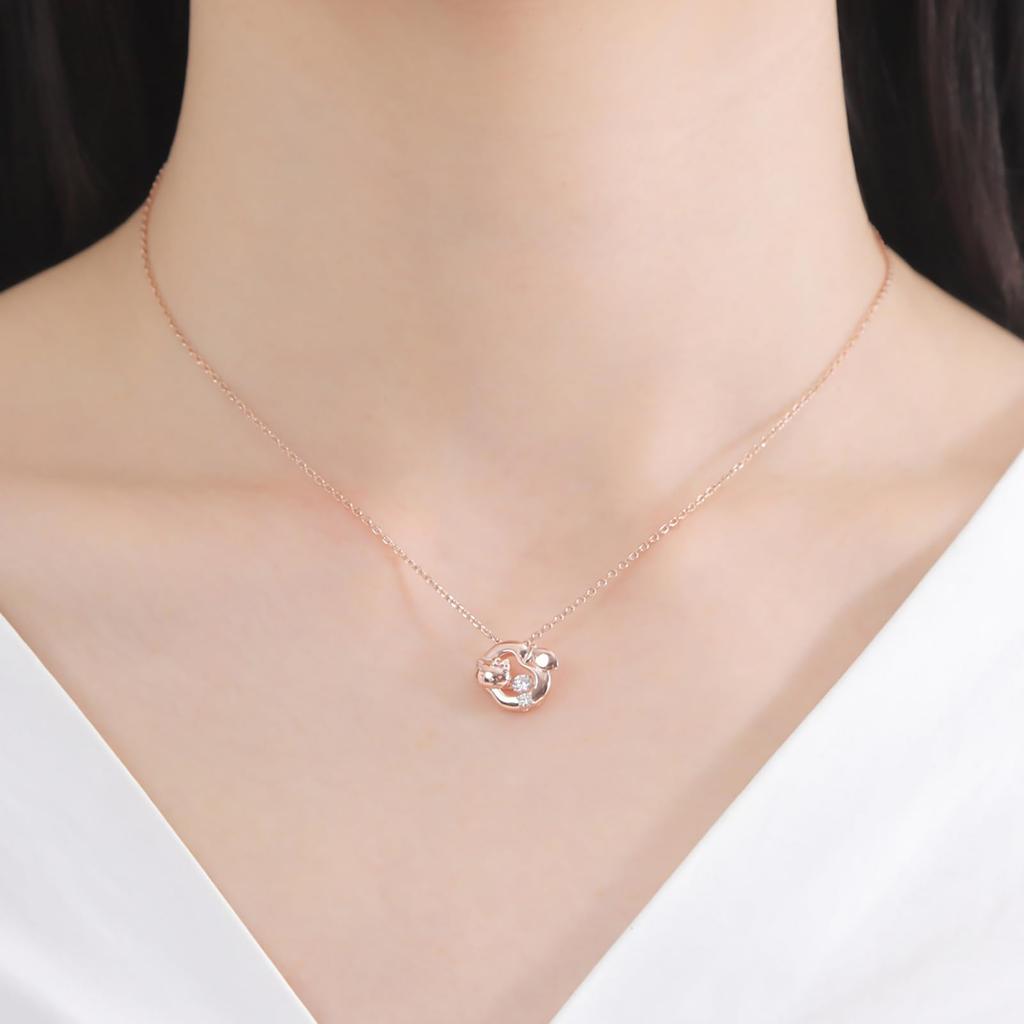 Ожерелье Hello Kitty Dancing Stone 40 см Персонажи Sanrio Серебро 925 Хирургическая нержавеющая сталь Кубический цирконий Подвеска с камнем в виде яблочного листа Розовый