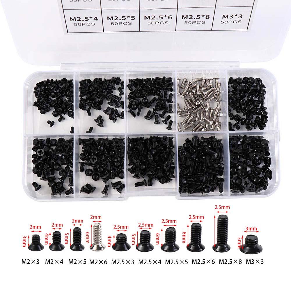 500Pcs M2 M2.5 M3 RC Screw Box Kit Universal Screws Assortment Kit Laptop Screws Set PC Case