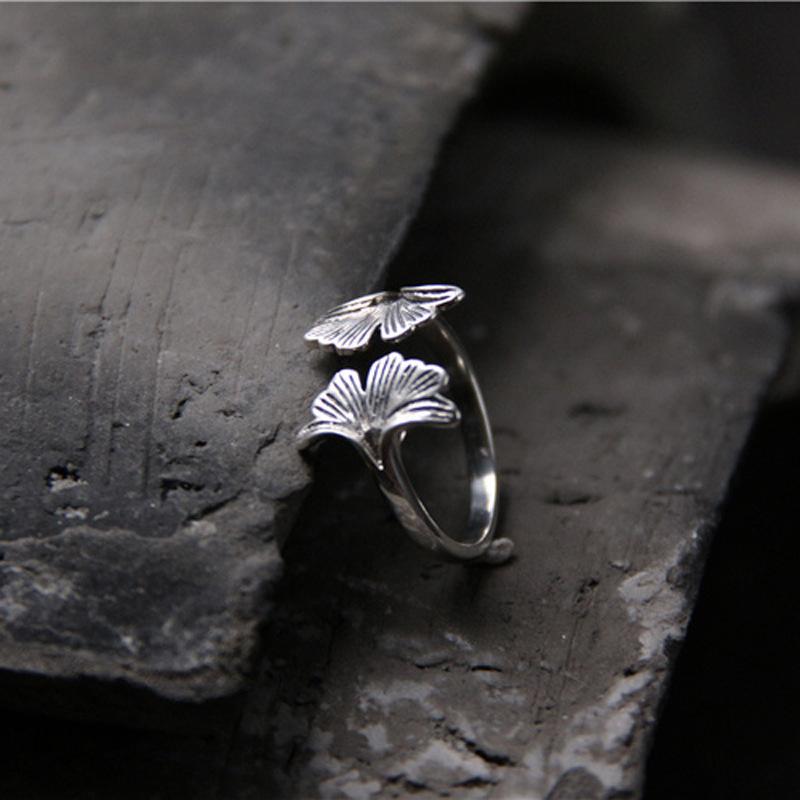 Японское кольцо Hansen Girl в стиле ретро с листьями гинкго для женщин, модное индивидуальное кольцо на указательный палец