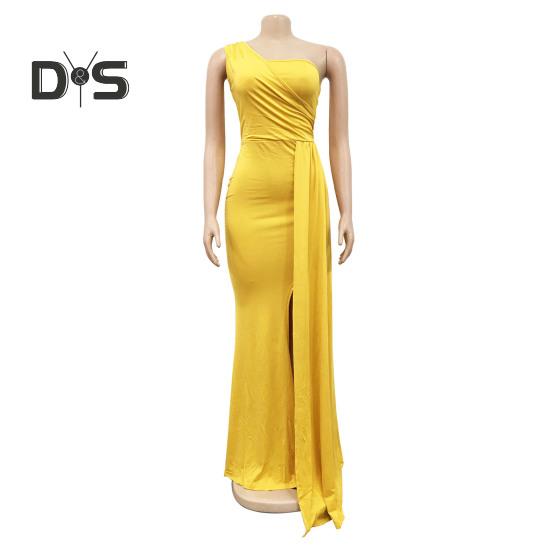 Женское вечернее платье на одно плечо без рукавов с разрезом по низу, однотонное плиссированное однотонное платье для выпускного вечера, коктейльное платье макси, бальное платье