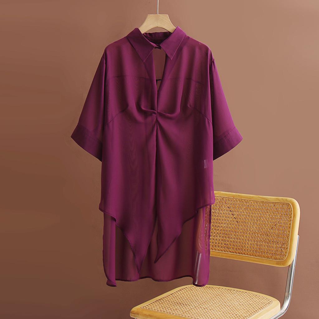 DIMANAF Женская блузка больших размеров, длинные рубашки, большие размеры, летние элегантные офисные женские топы, туника, свободная повседневная однотонная женская одежда 2024