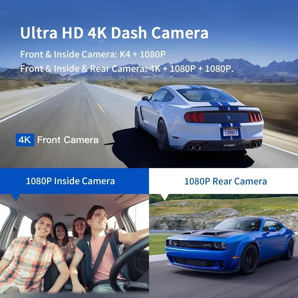 3-канальный автомобильный видеорегистратор Dash Cam 4K камера GPS WiFi для автомобильного видеорегистратора Black Box Видеорегистратор Night Vision Автомобильные аксессуары