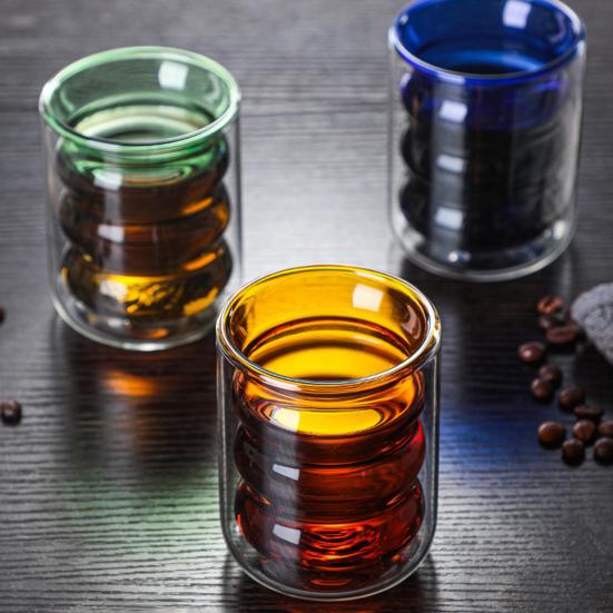 200ml Colored Thread Coffee Glass Cup Double Wall Insulated Wine Whisky Mug Sale Goods