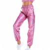 Womens Metallic Shiny Jogger Pants Casual High Waisted Harem Pant Holographic Color Hip Hop Trousers Streetwear