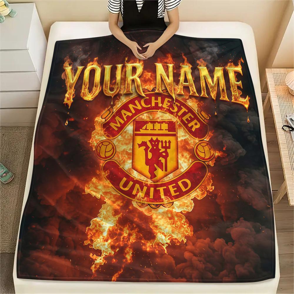 Custom Name Manchester United Flannel Blanket, High quality Comfortable for All Seasons, Home Decor, Warmth and Comfort