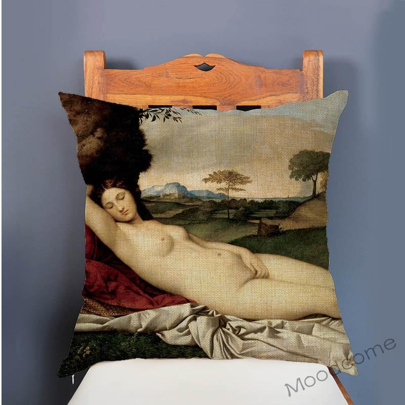 Italian Renaissance Giorgione Famous Oil Painting Sleeping Venus Linen Sofa Decoration Pillow Case Gallery Art Car Cushion Cover