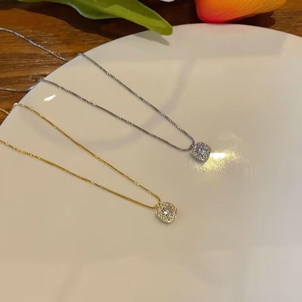 Charm Jewelry Necklaces Block Gift Romantic Clavicle Chain Block Zircon Pendant  Wedding Party