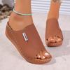 Fashion Comfortable Soft Sole Non Slip Mom's Shoes Casual Pu Slip On Sandals Round Toe Medium Wedge Heels Slides Women 2025 Summer