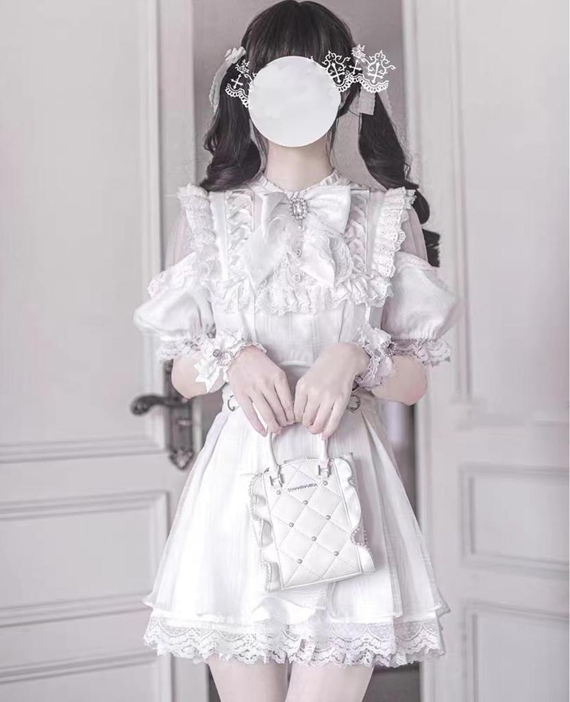 KALAOK Lolita Dress, Gothic Lolita, Mori Girl, Mini, Gothic Style, Cosplay, Princess Style, Cute, White, Size S
