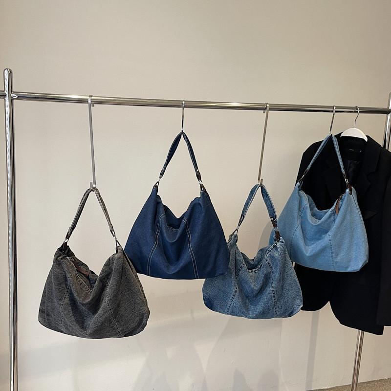 Korean Style Denim Shoulder Bag For Ladies Soft Fabric With Inner Phone Pocket