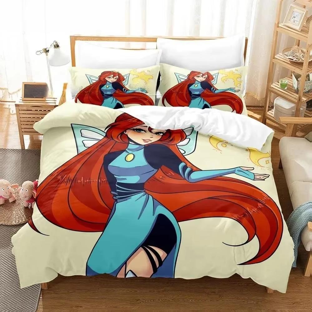 Аниме W-Winx Club Пододеяльник Наволочка Детский Подарок Комплект Постельного Белья для Взрослого Мальчика Девочки Украшение Спальни Односпальный Двуспальный Большой