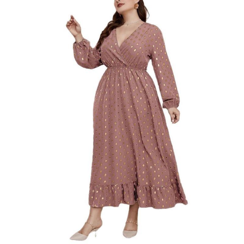 Плюс Размер Женщин Высокая Талия Горошек Новое Платье Эластичный Пояс Принт