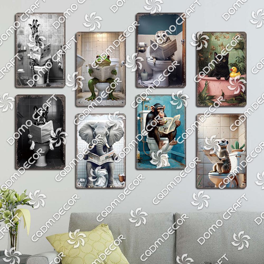 Забавная туалетная жестяная табличка Винтажный металлический постер Кролик Енот Кошка Собака Металлические таблички Ретро настенный декор для кафе ванной дома
