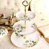 6+8+11 pouces, Support de Plat à Gâteau de Buffet en Porcelaine Fine, Floral Vert, Assiettes à Bonbons et Desserts en Céramique Porcelaine, pour Fête