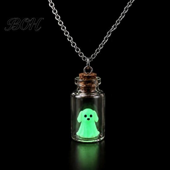 Fantasy Theme Gift for Girls Ghost in Bottle Necklace, Glow The Dark Halloween Unique Handmade Creative Jewelry Charm Jewelry, Adopt A Ghost/Cat/Dog