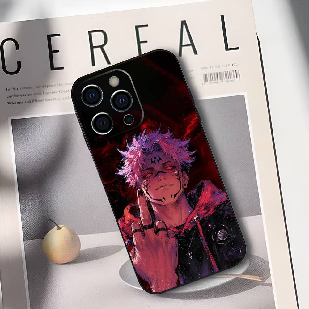 R-Рёмен Сукуна J-Дзюдзюцу К-Кайсен Чехол для телефона Для IPhone 17,16,15,14,13,12,11,Plus,Pro,Max,Plus,XS,мягкий чехол Черный силикон