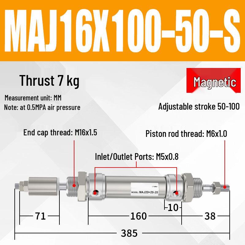 Adjustable Stroke Mini Stainless Steel Pneumatic Cylinder (maj16/20/25/32/40X100-25-50sca)
