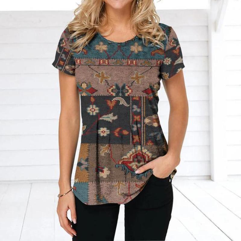 Женская футболка в стиле ретро, ​​футболки с клетчатым принтом, лоскутная одежда, блузка с круглым вырезом и короткими рукавами, женские топы большого размера, женская рубашка в стиле Харадзюку