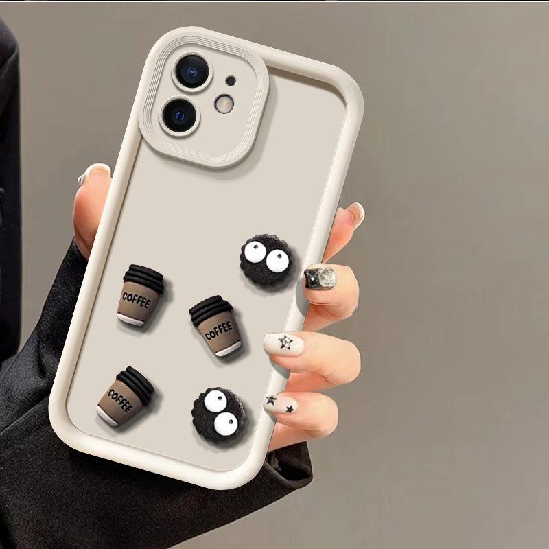 Cute 3D Coal Ball Coffee Phone Case For iPhone 11 12 13 14 15 Pro X XS Max XR 7 8 Plus SE 2020 Shockproof Bumper Cover