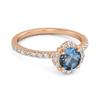 London Blue Topaz Floral Halo Pave Ring - 925 Sterling Silver Rose Gold Vermeil