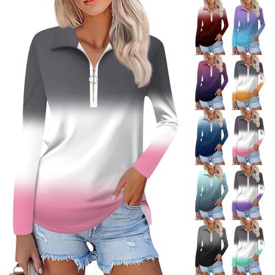 Женская весенняя и модная повседневная рубашка с принтом на молнии с V-образным вырезом и длинным рукавом