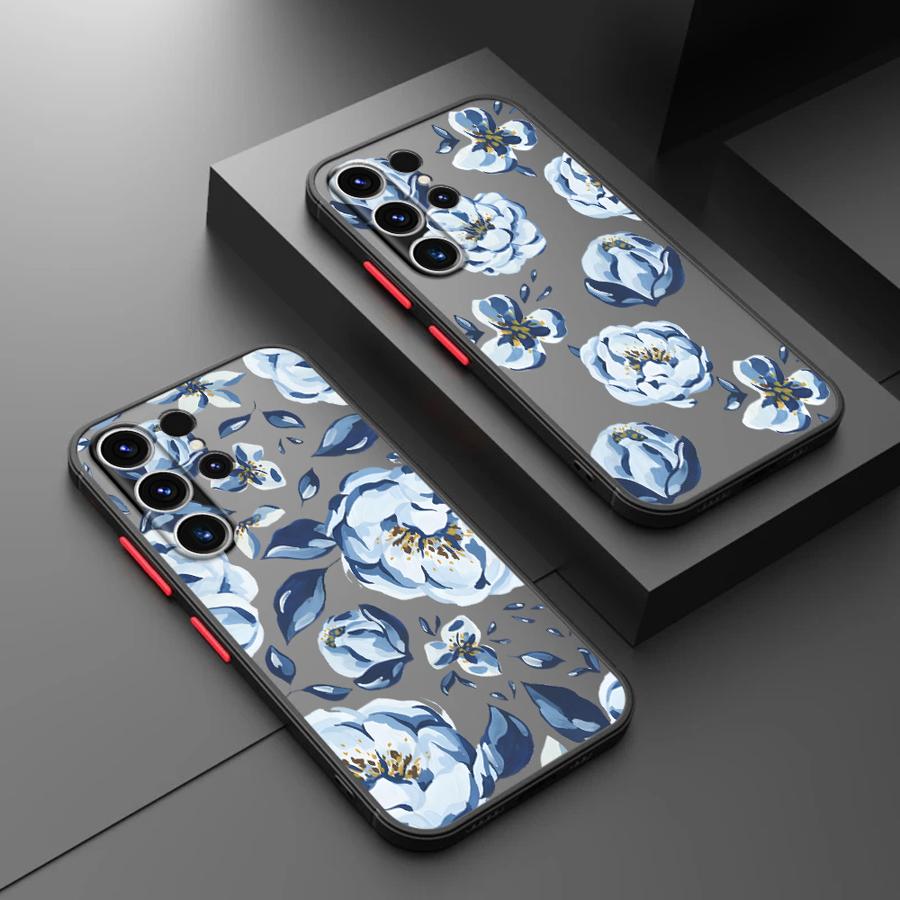 Мультяшный синий чехол с цветами для Samsung Galaxy S26 S20 FE S25 Ultra S22 S23 FE S24 Plus S21 Note 20 Ultra 10+ Funda Задняя панель телефона