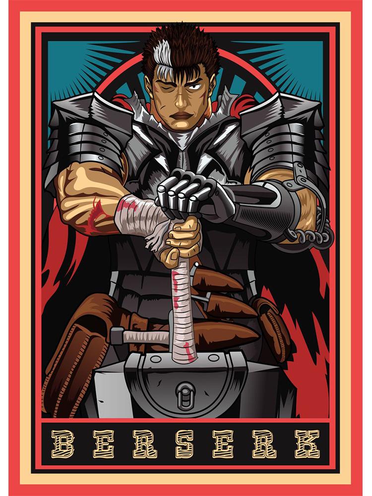 Классический японский аниме постер Берсерк, винтажный холст, картина, фехтовальщик, кишки, манга, настенное искусство, украшение для гостиной, дома, фотографии