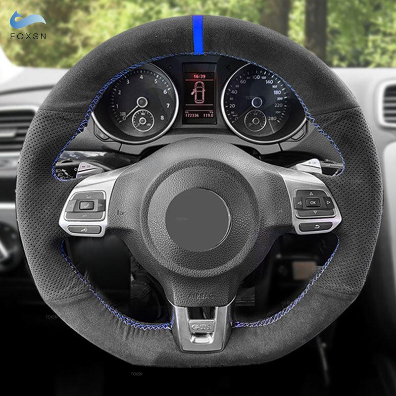 Car Accessories Steering Wheel Cover Suede Leather Trim For VW Golf 6 MK6 2009-2014 Polo GTI Scirocco CC Tiguan R-Line