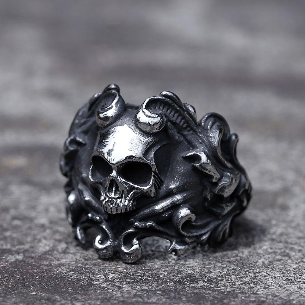NEW Men's 316L stainless-steel rings Calvarium Skull Devil RING for gothic decorative pattern Jewelry Gift free shipping