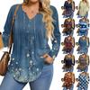 Womens Plus Size Long Sleeve Shirts V Neck Tunic Tops Basic Loose Fit Tee Tops