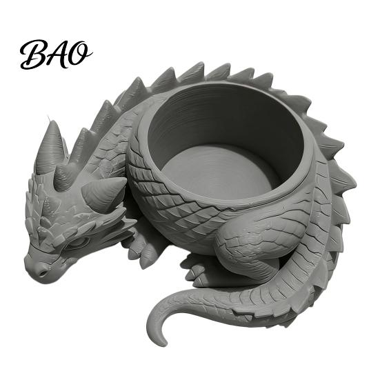Fantasy Plant Pot 3D Printed Flower Pot, Fairy Tale Style Dragon-Shaped Planter Yellow Dragon with Breathable Design, Small Container for Home Decor