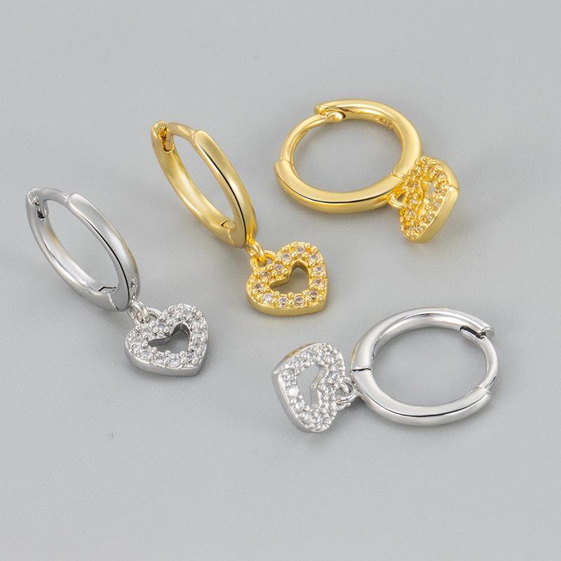 Korean-Style Zircon Heart Tassel Earrings