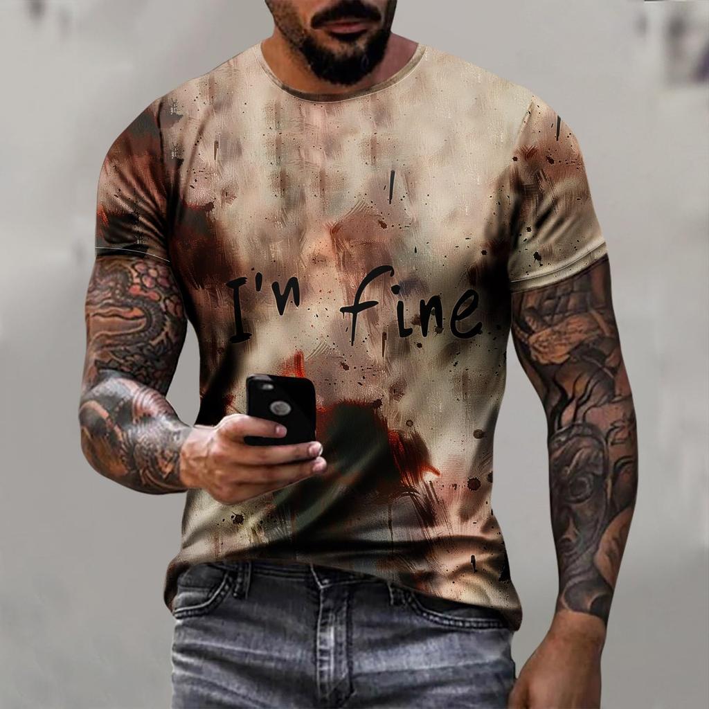 Men's Fashion Short Sleeve Round Neck Halloween Printed Casual Shirt Top