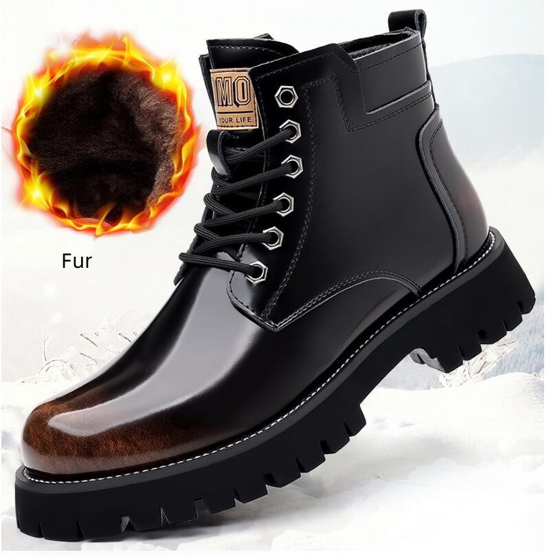 Genuine Leather Motorcycle Boots High Top Mens Casual Shoes Versatile Classics Male Ankle Boots Warm Winter Footwear