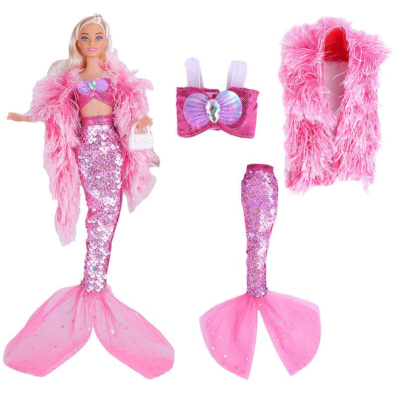 New Dress For Dolls Fashion Coat Mermaids Shinny Sequin Fish Tail Gown Lace Skirt Gown Clothes For Baby Doll Christmas Toys Gift
