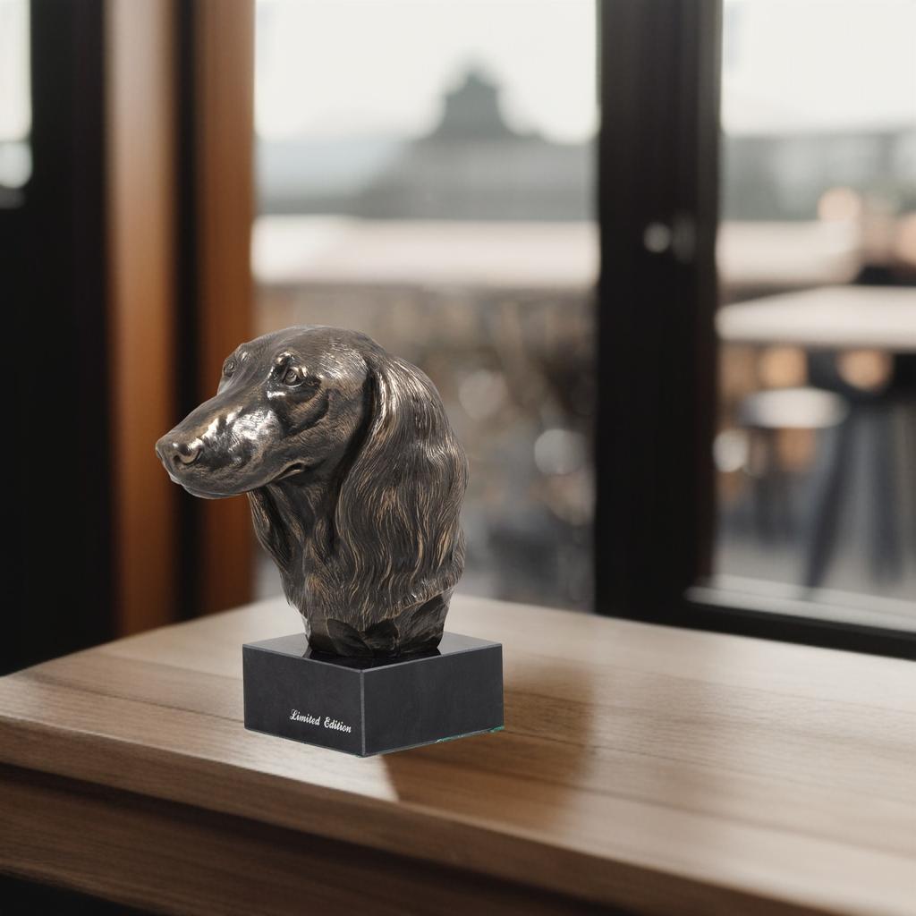 Такса длинношерстная, Винер, Барсук - Статуя собаки, бюст на каменном постаменте, скульптура, трофей для выставки собак от бренда Art-Dog