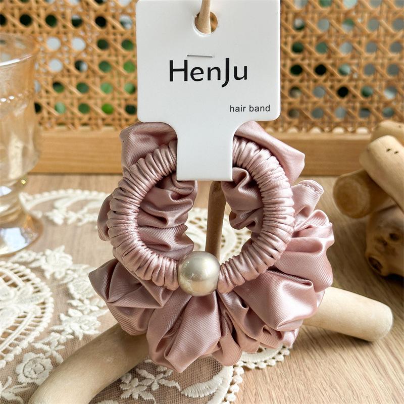Luxury Pearl Embellished Hair Scrunchie Shiny Soft Fabric Glamorous Evening Headband Perfect For Weddings And Formal Parties