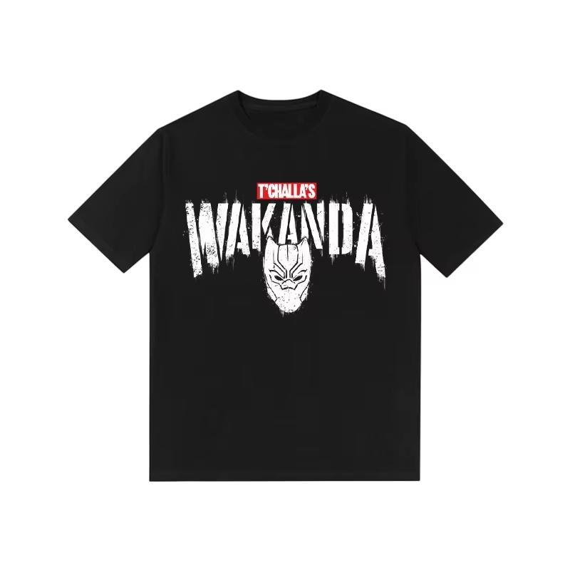 Black Panther Marvel TShirt TChallas Wakanda Distressed Print Retro Streetwear Heavyweight Cotton Regular Fit Top for Fans