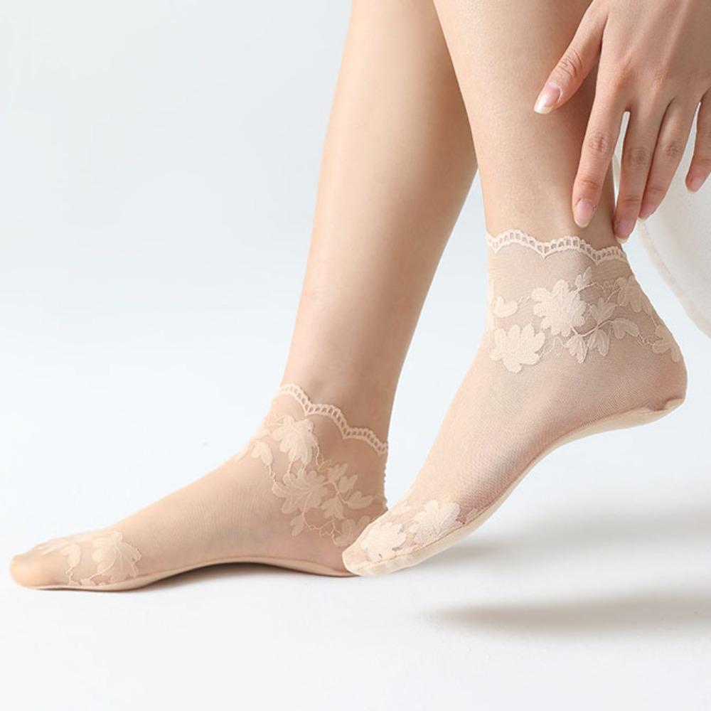 Нескользящие кружевные носки Дышащие хлопковые чулочные изделия 2024 Носки-следки Летние