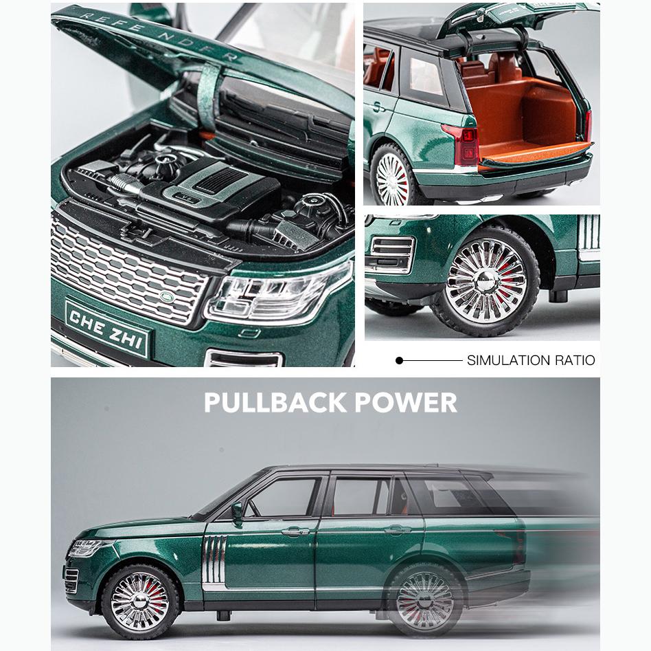 1:24-масштабная модель автомобиля внедорожника Land Rover Range Rover, имитация звука и света, коллекция автомобилей из сплава с отступом, украшения, игрушечный автомобиль, подарки для мальчиков